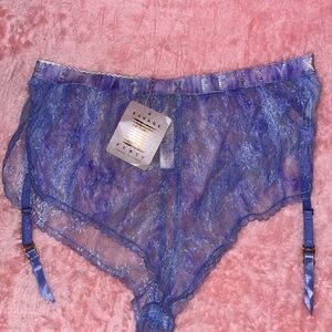New! Savage X Fenty Sheer Blue Lace Panties with Garters Medium